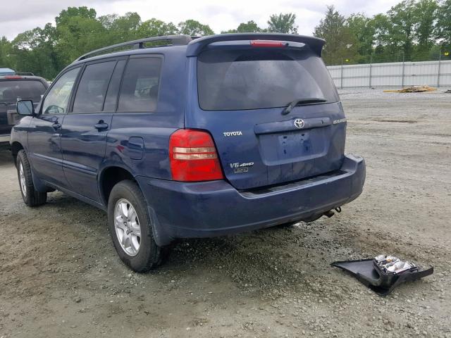 JTEHF21A320092353 - 2002 TOYOTA HIGHLANDER BLUE photo 3