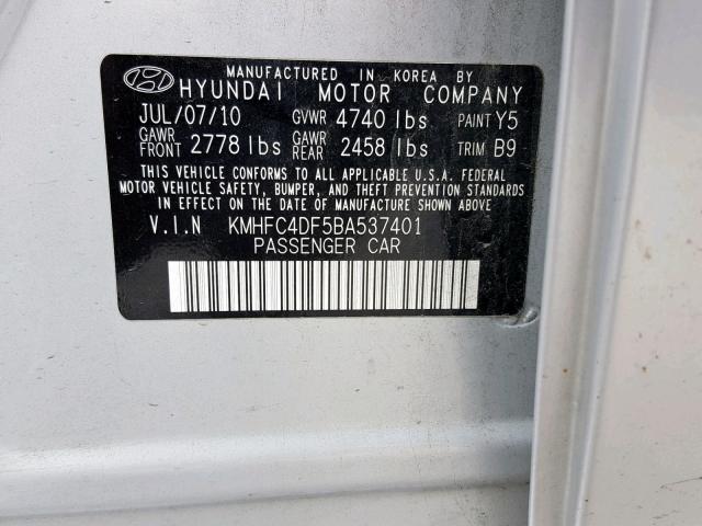 KMHFC4DF5BA537401 - 2011 HYUNDAI AZERA GLS SILVER photo 10