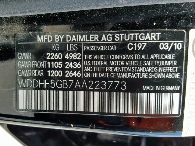 WDDHF5GB7AA223773 - 2010 MERCEDES-BENZ E 350 BLACK photo 10