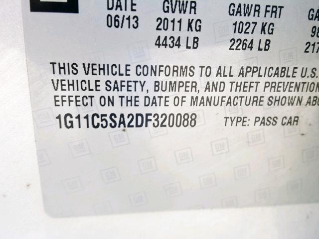 1G11C5SA2DF320088 - 2013 CHEVROLET MALIBU 1LT 银色 照片 10