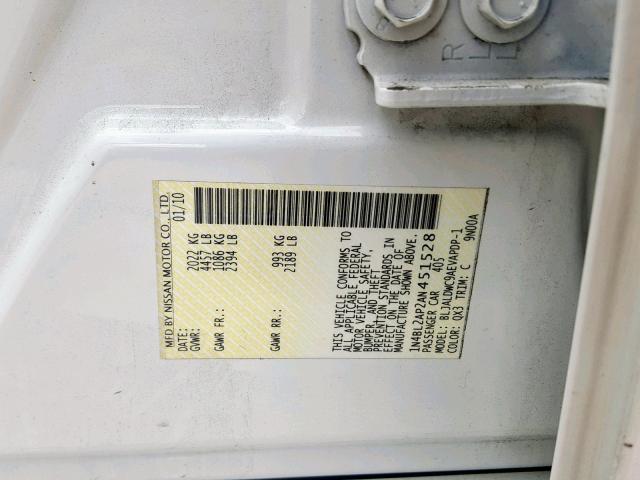 1N4BL2AP2AN451528 - 2010 NISSAN ALTIMA SR WHITE photo 10