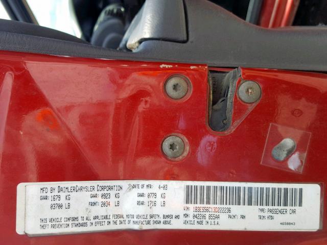 1B3ES56C13D222236 - 2003 DODGE NEON SXT RED photo 10