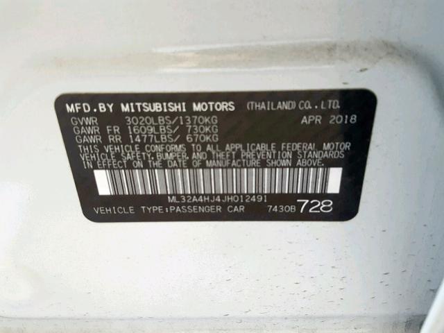 ML32A4HJ4JH012491 - 2018 MITSUBISHI MIRAGE SE WHITE photo 10