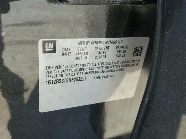 1G1ZB5ST8HF253297 - 2017 CHEVROLET MALIBU LS გრაფიტი ფოტო 10