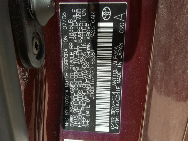 JTKDE167570165381 - 2007 TOYOTA SCION TC 栗色 照片 10