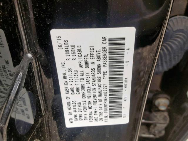 19UUB1F38FA025557 - 2015 ACURA TLX BLACK photo 10