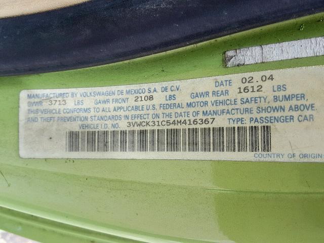 3VWCK31C54M416367 - 2004 VOLKSWAGEN NEW BEETLE Yaşıl foto 10