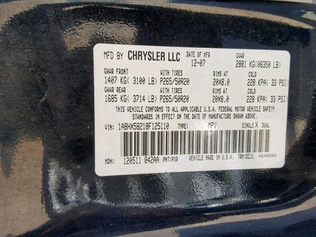 1A8HX58218F125110 - 2008 CHRYSLER ASPEN LIMI BLACK photo 10