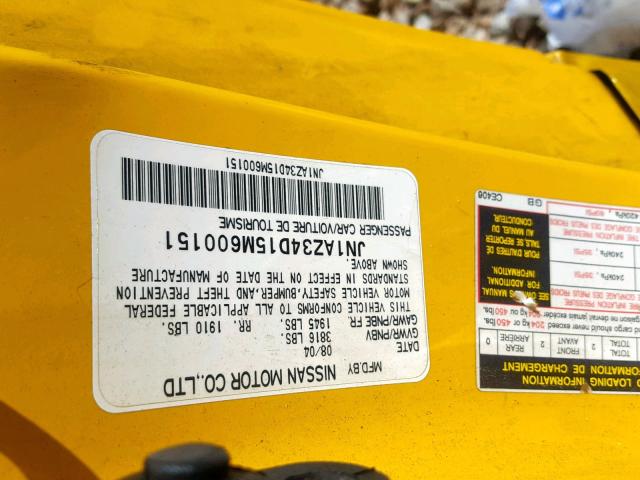 JN1AZ34D15M600151 - 2005 NISSAN 350Z COUPE YELLOW photo 10