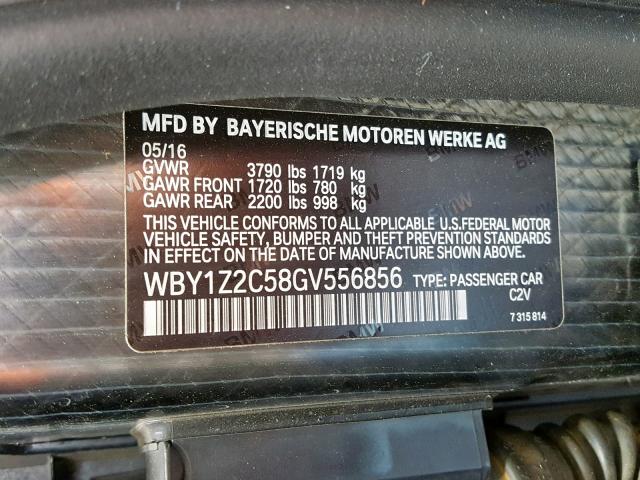 WBY1Z2C58GV556856 - 2016 BMW I3 BEV BLACK photo 10