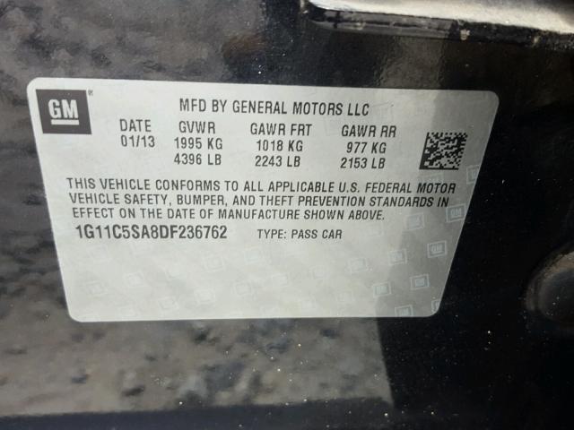 1G11C5SA8DF236762 - 2013 CHEVROLET MALIBU 1LT BLACK photo 10