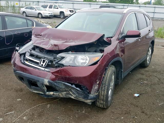 5J6RM4H7XCL028776 - 2012 HONDA CR-V EXL BURGUNDY photo 2