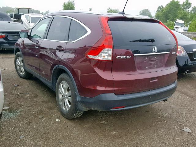 5J6RM4H7XCL028776 - 2012 HONDA CR-V EXL BURGUNDY photo 3