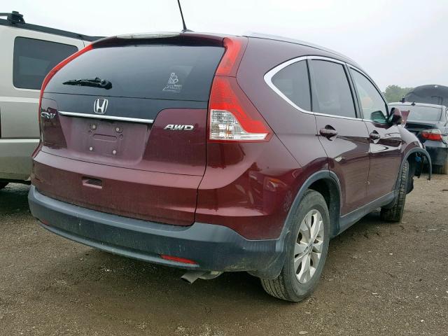 5J6RM4H7XCL028776 - 2012 HONDA CR-V EXL BURGUNDY photo 4