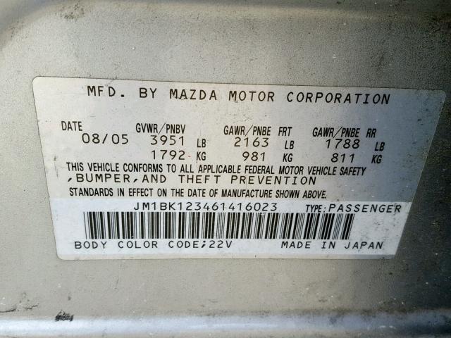 JM1BK123461416023 - 2006 MAZDA 3 S SILVER photo 10