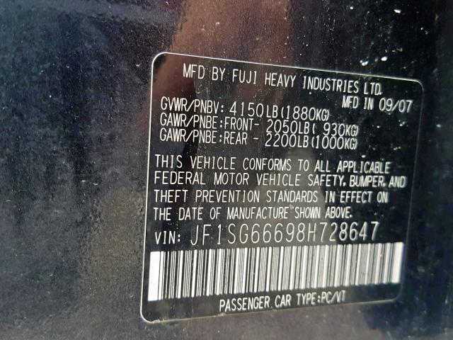 JF1SG66698H728647 - 2008 SUBARU FORESTER S GRAY photo 10