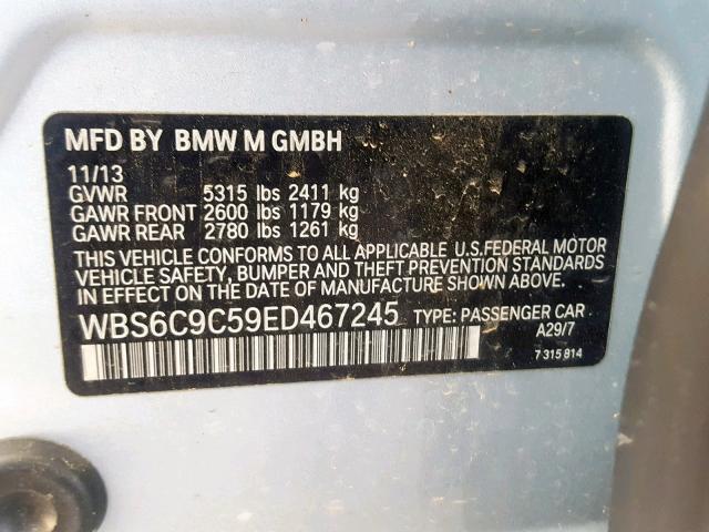 WBS6C9C59ED467245 - 2014 BMW M6 GRAN CO SILVER photo 10