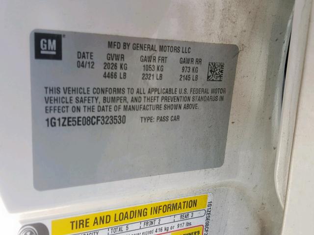 1G1ZE5E08CF323530 - 2012 CHEVROLET MALIBU LTZ 白色 照片 10