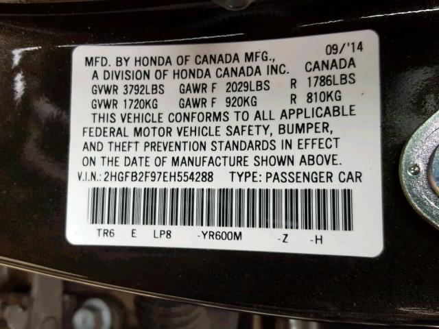 2HGFB2F97EH554288 - 2014 HONDA CIVIC EXL BROWN photo 10