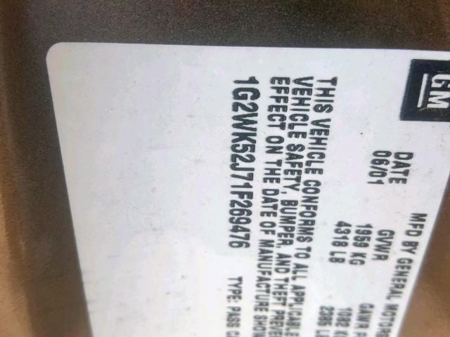 1G2WK52J71F269476 - 2001 PONTIAC GRAND PRIX CHARCOAL photo 10