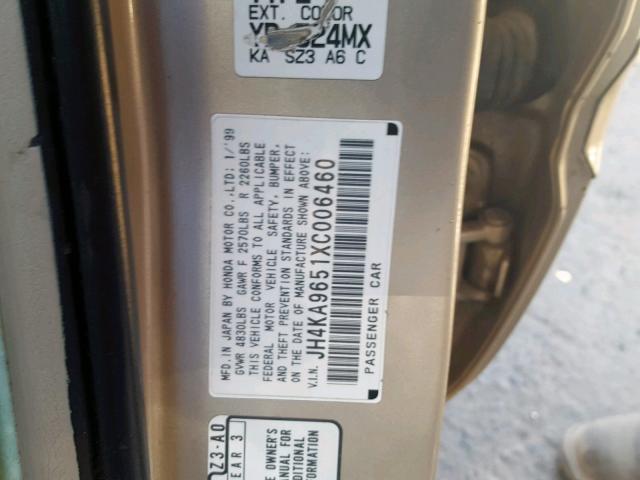 JH4KA9651XC006460 - 1999 ACURA 3.5RL GOLD photo 10