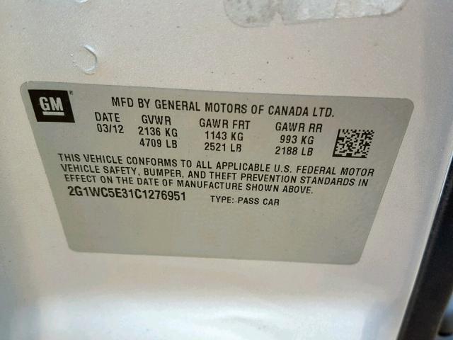 2G1WC5E31C1276951 - 2012 CHEVROLET IMPALA LTZ SILVER photo 10