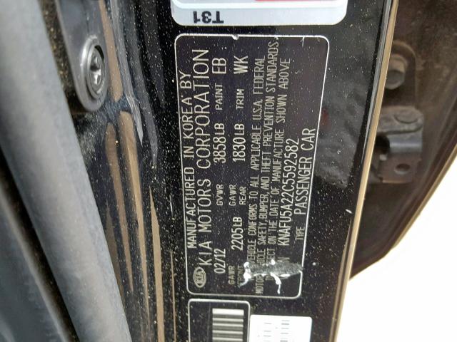 KNAFU5A22C5592582 - 2012 KIA FORTE EX BLACK photo 10