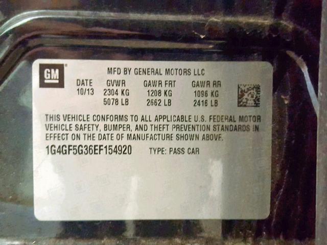 1G4GF5G36EF154920 - 2014 BUICK LACROSSE T BLACK photo 10