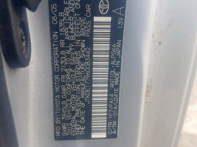 JTKDE177960083442 - 2006 TOYOTA SCION TC 银色 照片 10