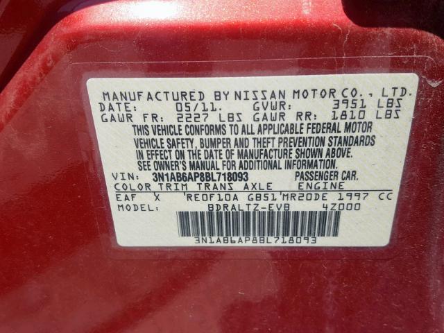 3N1AB6AP8BL718093 - 2011 NISSAN SENTRA 2.0 RED photo 10