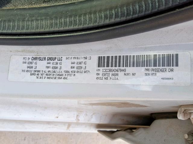 1C3CCBBG4DN678449 - 2013 CHRYSLER 200 TOURIN WHITE photo 10