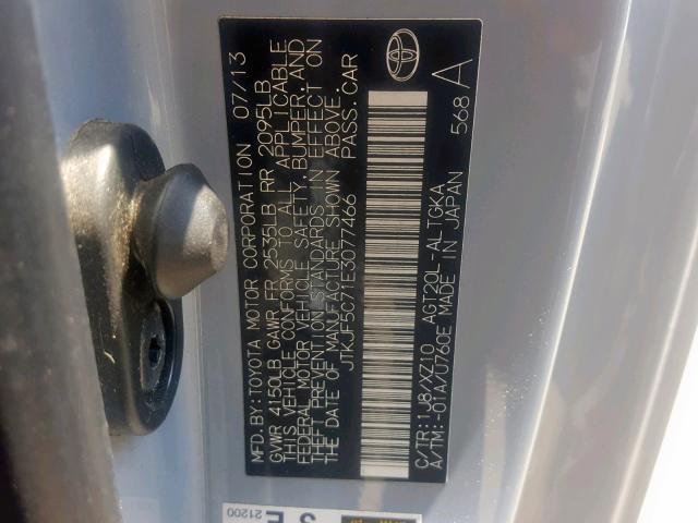 JTKJF5C71E3077466 - 2014 TOYOTA SCION TC ტალღისფერი ფოტო 10