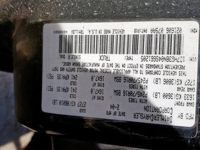 1D7HG38N04S661205 - 2004 DODGE DAKOTA QUA BLACK photo 10