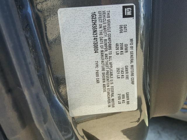 1G2ZH36N374130804 - 2007 PONTIAC G6 GT GRAY photo 10