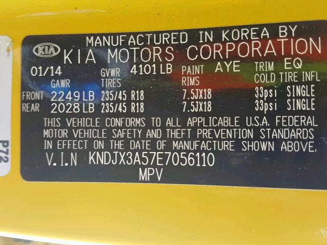 KNDJX3A57E7056110 - 2014 KIA SOUL ! Sarı foto 10