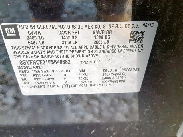 3GYFNCE31FS640682 - 2015 CADILLAC SRX PERFOR 黑色 照片 10