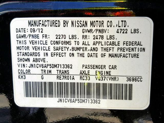 JN1CV6AP5DM713362 - 2013 INFINITI G37 BASE BLACK photo 10