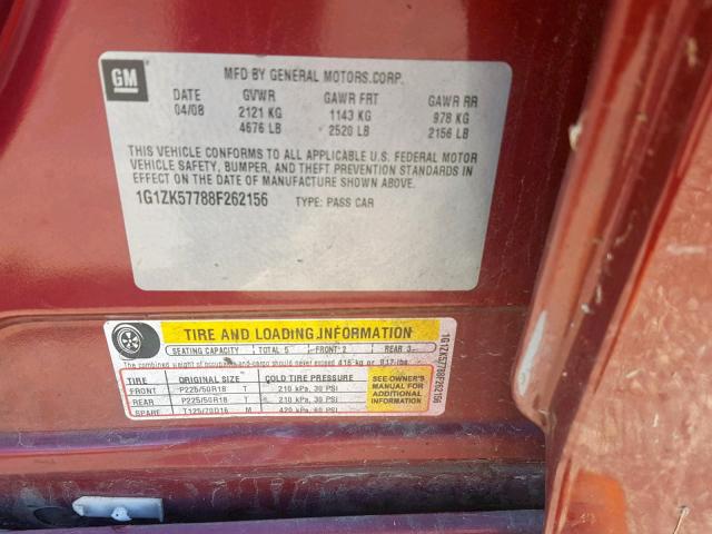 1G1ZK57788F262156 - 2008 CHEVROLET MALIBU LTZ წითელი ფოტო 10