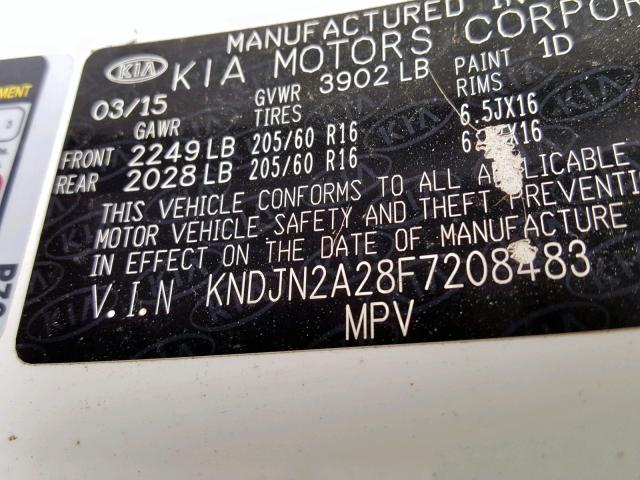 KNDJN2A28F7208483 - 2015 KIA SOUL WHITE photo 10