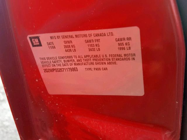 2G2WP552671179063 - 2007 PONTIAC GRAND PRIX MAROON photo 10