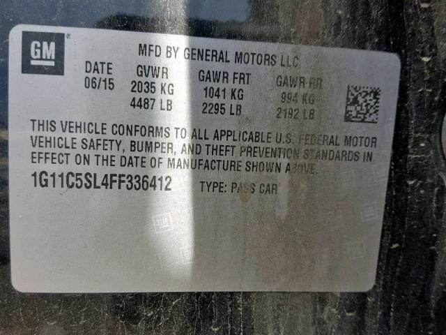 1G11C5SL4FF336412 - 2015 CHEVROLET MALIBU 1LT BLACK photo 10