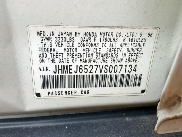 JHMEJ6527VS007134 - 1997 HONDA CIVIC DX WHITE photo 10