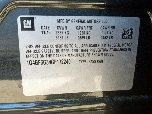 1G4GF5G34GF172240 - 2016 BUICK LACROSSE P GRAY photo 10