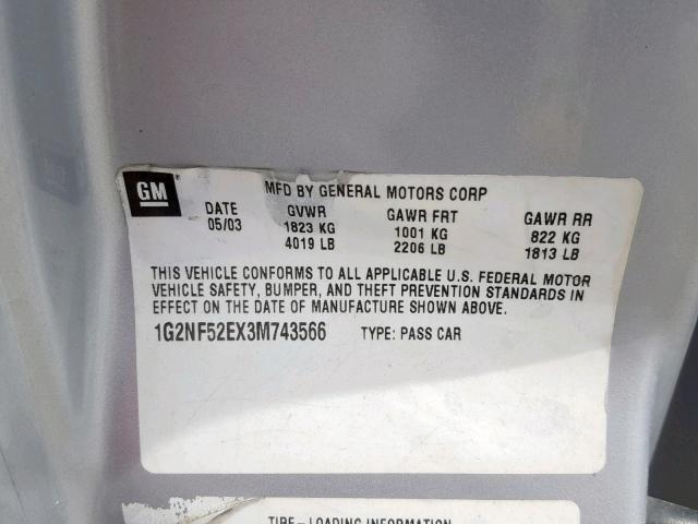 1G2NE52TX1M565981 - 2001 PONTIAC GRAND AM S SILVER photo 10