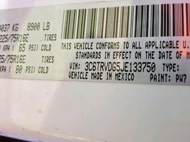 3C6TRVDG5JE133750 - 2018 RAM PROMASTER 白色 照片 10
