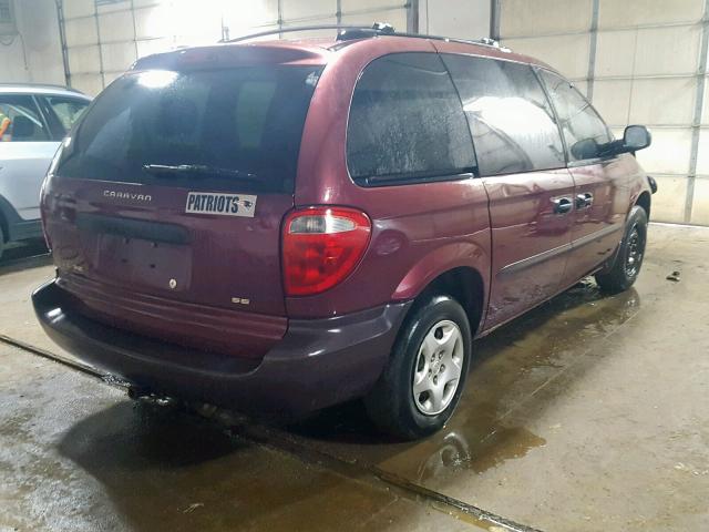 1B4GP25R62B704267 - 2002 DODGE CARAVAN SE BURGUNDY photo 4