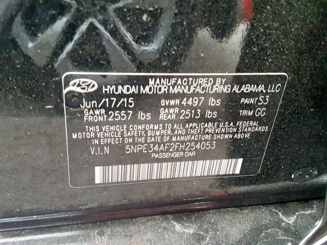 5NPE34AF2FH254053 - 2015 HYUNDAI SONATA SPO BLACK photo 10