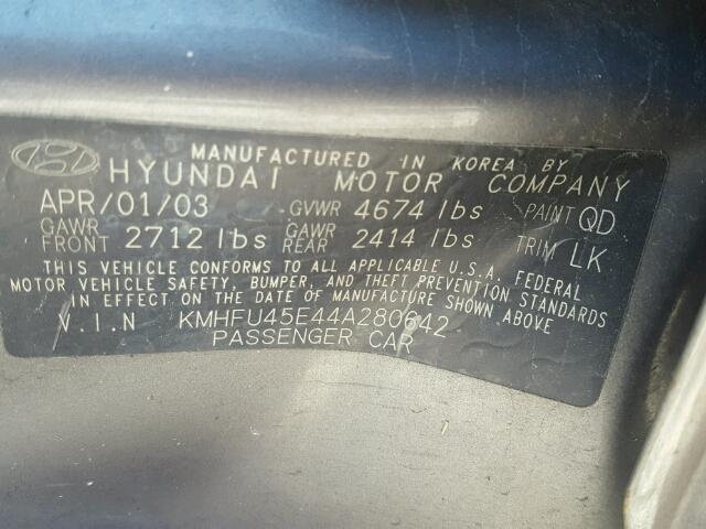 KMHFU45E44A280642 - 2004 HYUNDAI XG 350 GRAY photo 10