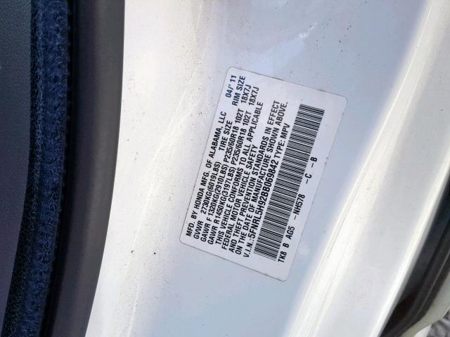 5FNRL5H92BB069842 - 2011 HONDA ODYSSEY TO WHITE photo 10