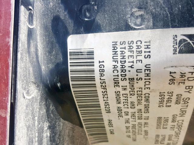1G8AJ52F55Z145239 - 2005 SATURN ION LEVEL RED photo 10